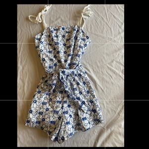 Blue and white romper